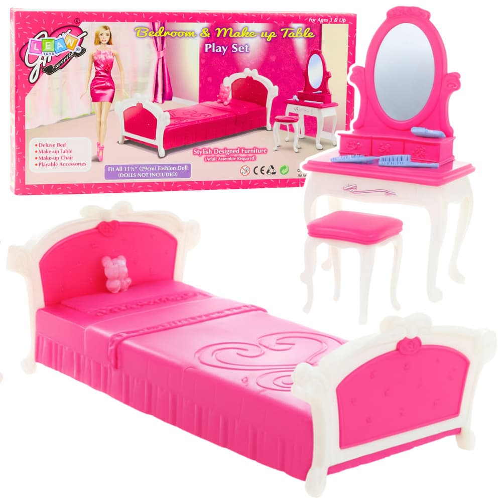 Lean Toys set spalnica za punčke (postelja, toaletna mizica, stolček)