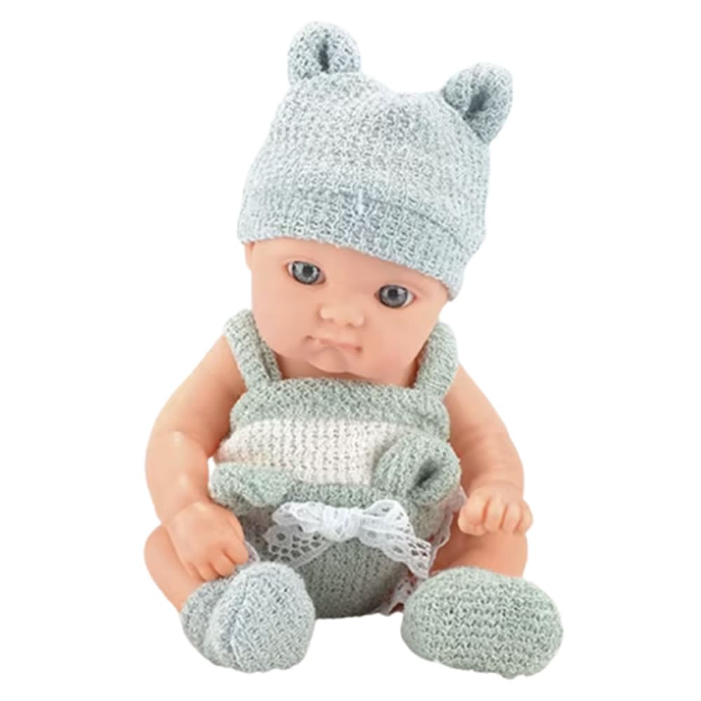Lutka dojenček z odejico (sivo-bela oblekica, 18 cm) 3