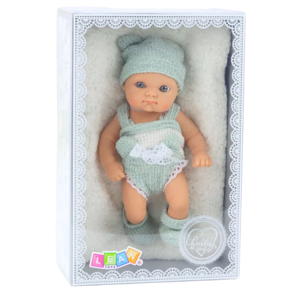 Lutka dojenček z odejico (sivo-bela oblekica, 18 cm) 4