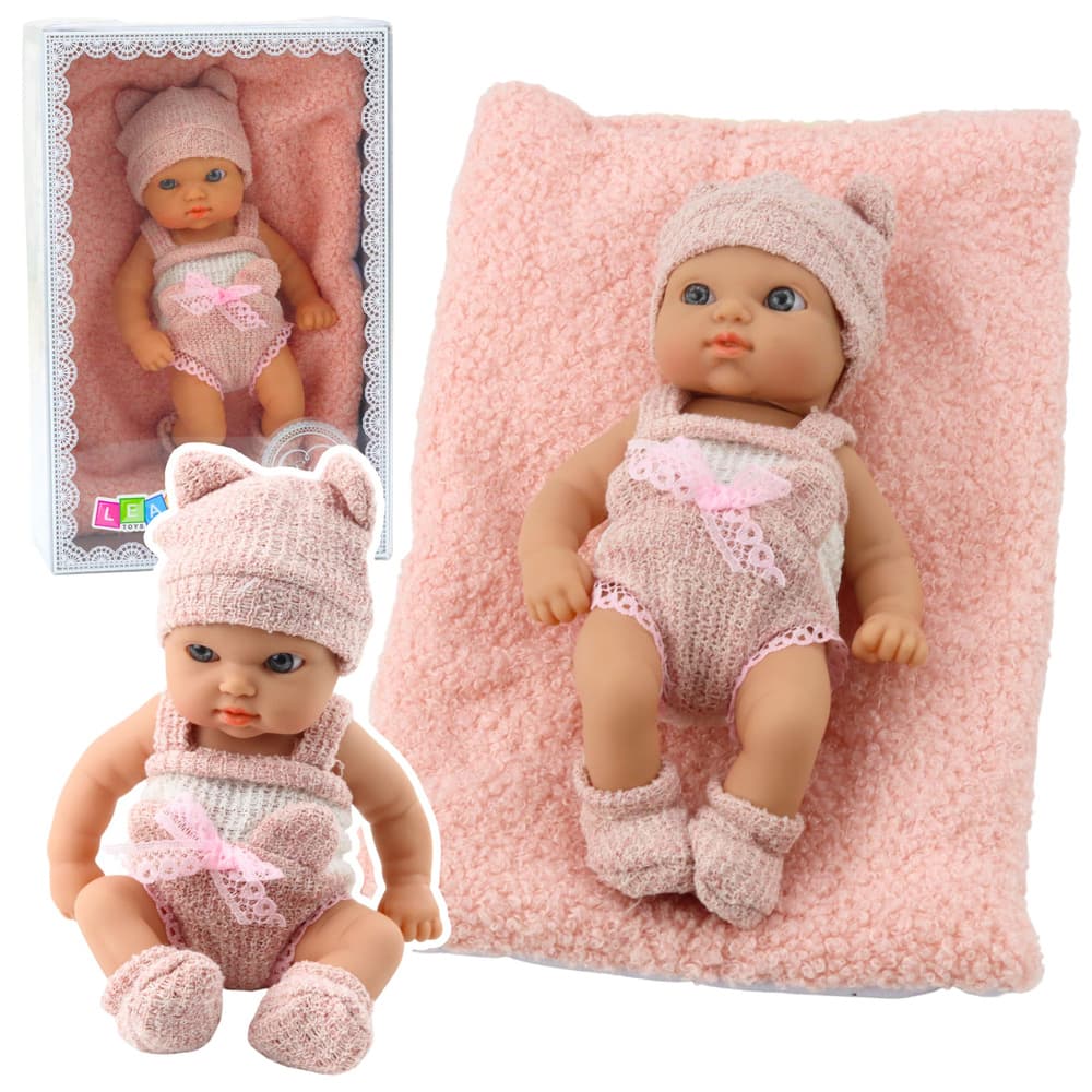 Lutka dojenček z odejico (roza-bela oblekica, 18 cm)