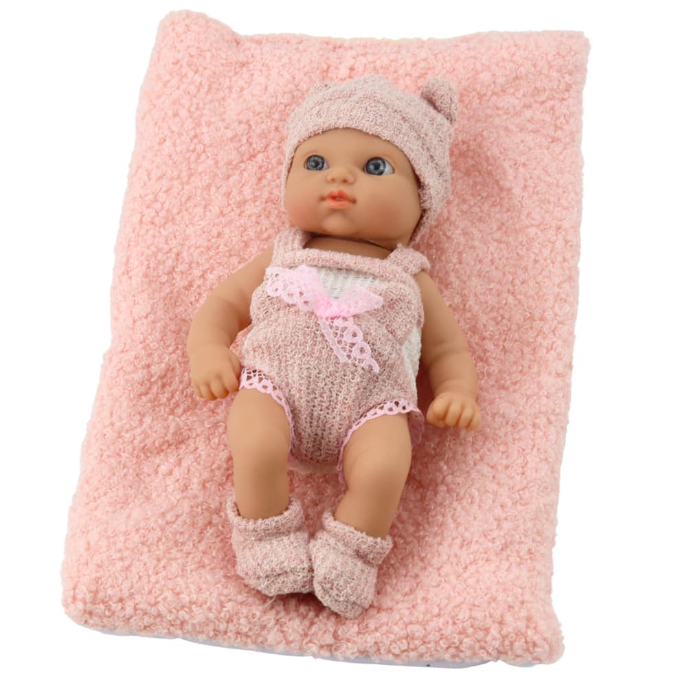Lutka dojenček z odejico (roza-bela oblekica, 18 cm) 2