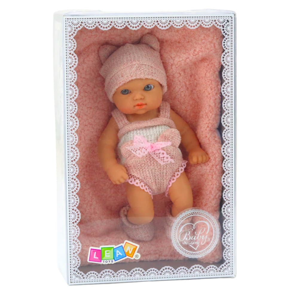 Lutka dojenček z odejico (roza-bela oblekica, 18 cm) 4