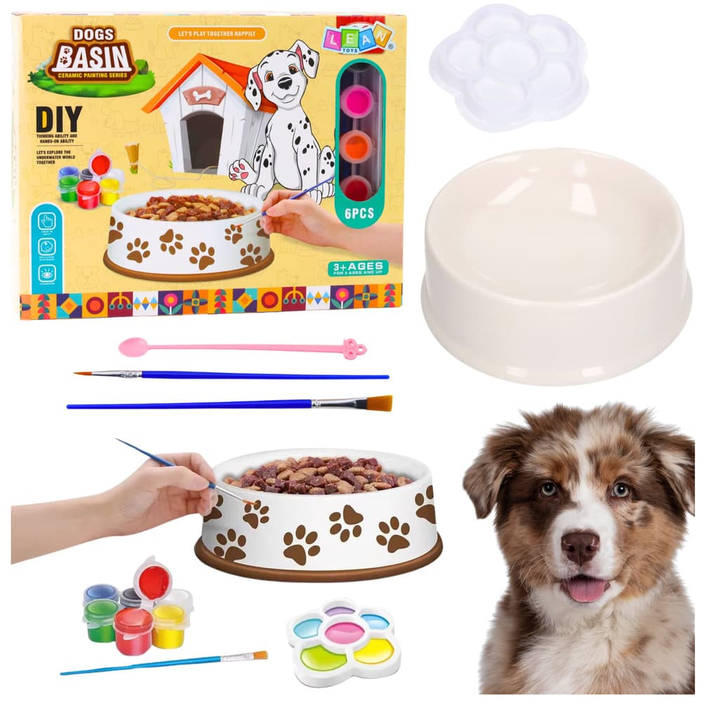 LEAN TOYS DIY set za ustvarjanje: posoda za psa, barve, čopiči