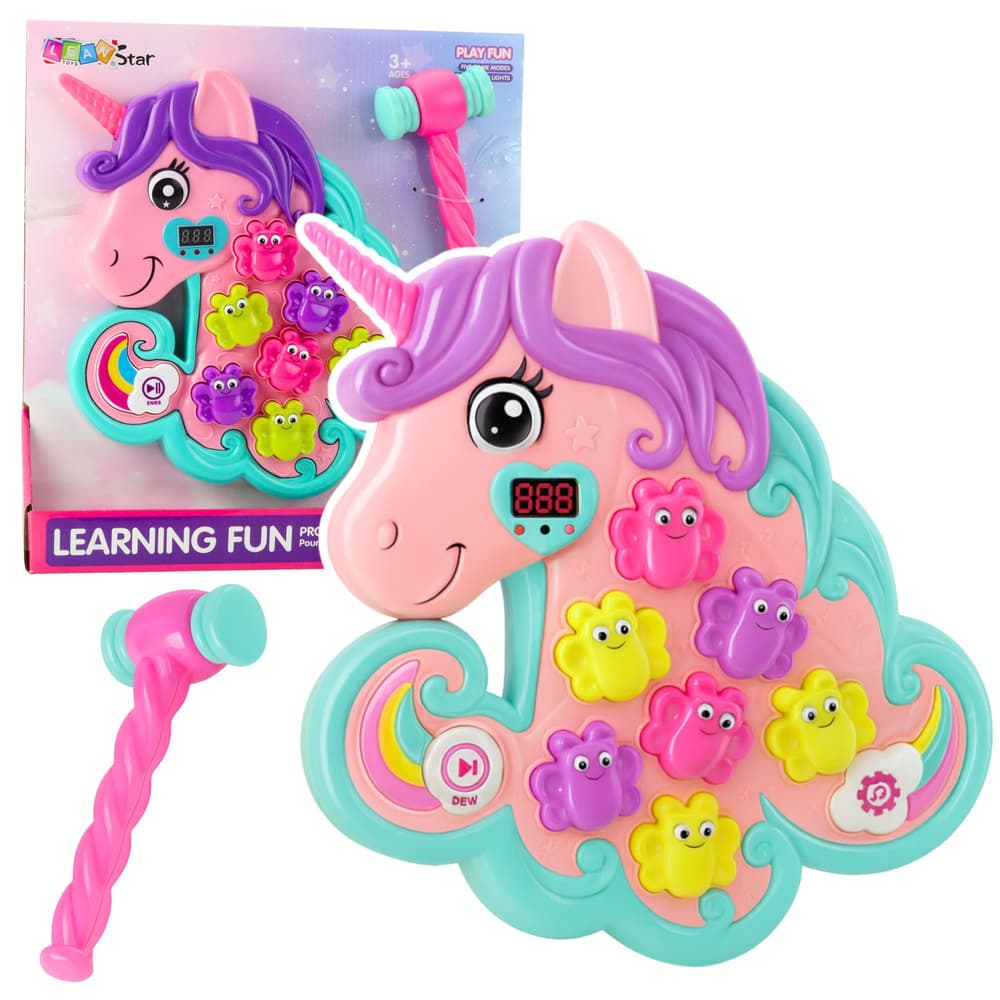 LEAN TOYS Igra udari krtka (enorožec), z lučmi in zvoki