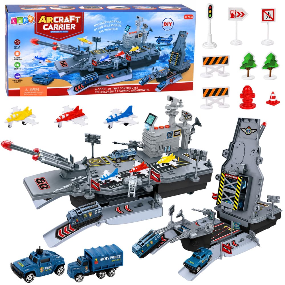LEAN TOYS Vojaški Komplet - Letalonosilka in Baza z Vozili