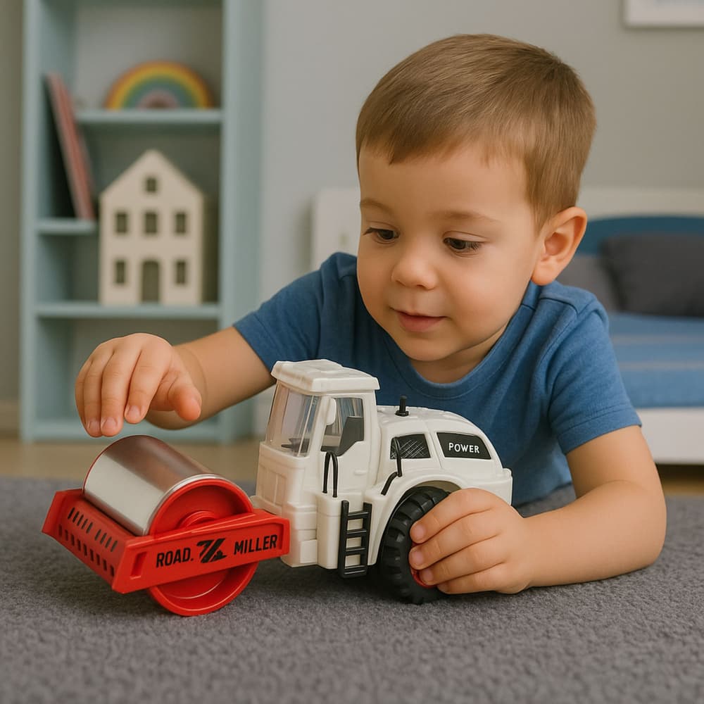 LEAN TOYS Cestni valjar, gradbeno vozilo, kovinski valj, luči, zvoki 5