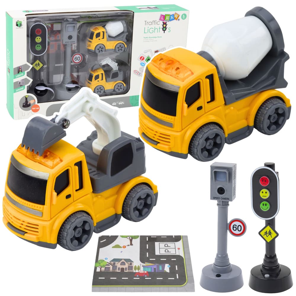 Prometni set LEAN TOYS Stožci in semafor s hitečimi avtomobili, lučmi in zvoki