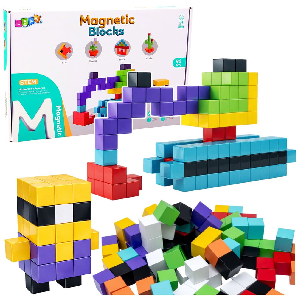 LEAN TOYS Magnetske kocke 3D pisane 96 el.