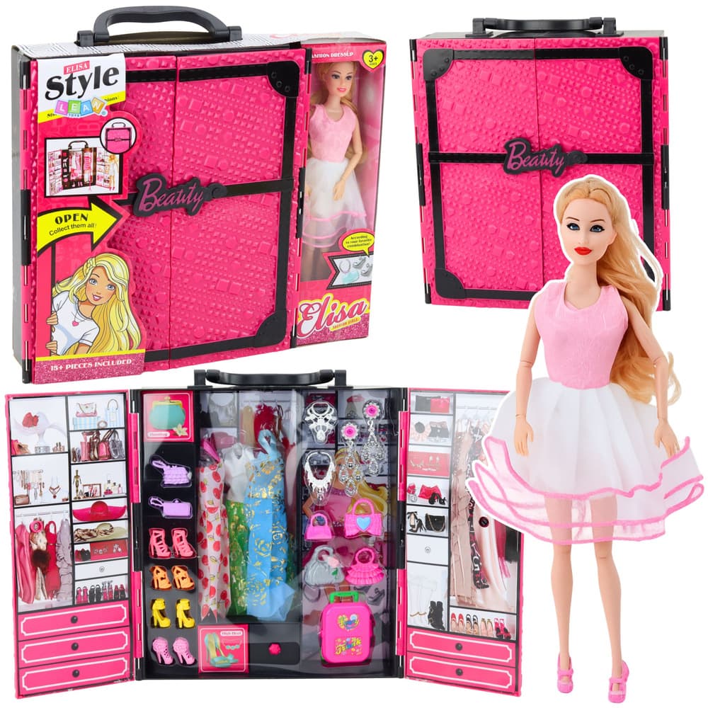 Set LEAN TOYS Ružičasta ormar/garderoba za lutke s dodacima