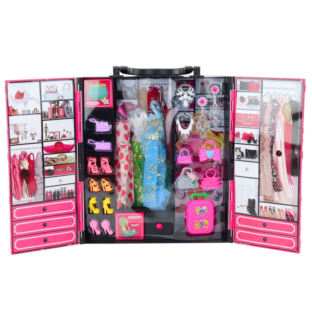 Set LEAN TOYS Ružičasta ormar/garderoba za lutke s dodacima 3