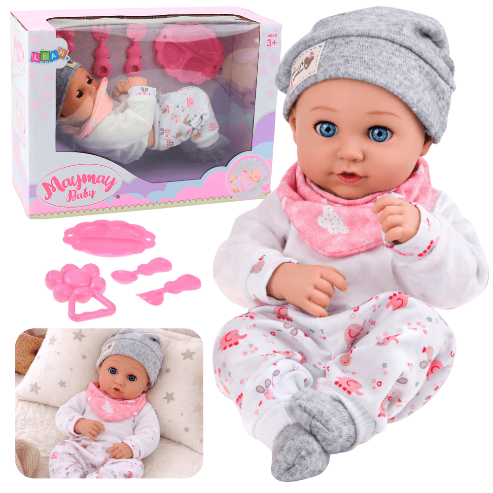 Lutka LEAN TOYS Bobas z dodatki za hranjenje, 28 cm