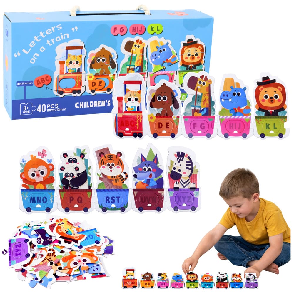LEAN TOYS Edukativne Pobarvanka z abecedo in živalmi – vlak, 40 kosov