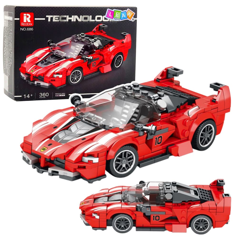 LEAN TOYS Konstrukcijski bloki: Dirkaški avtomobil FXX-K rdeč (360 el.)