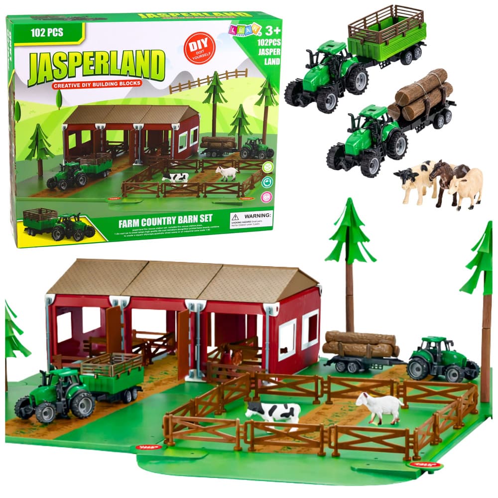 Velik set kmetija Leankotoys: hlev, traktorji, živali (102 dela)