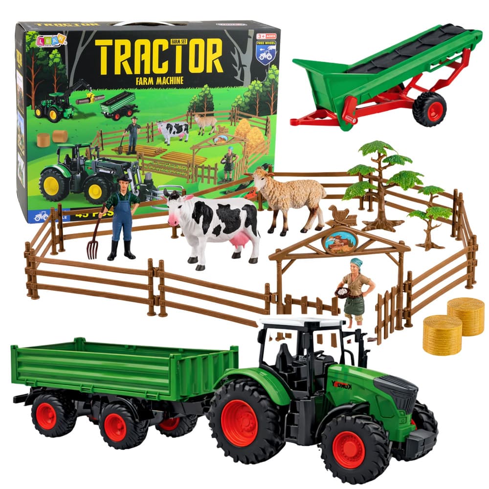 Lean Toys Set za igro Kmetija z traktorjem in prikolico (45 delov)