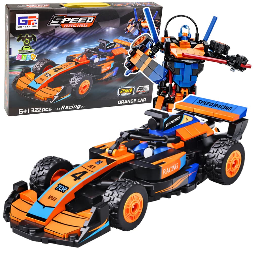 Kocke konstrukcijske: oranžna dirkalna avtomobila ali robot (2v1)