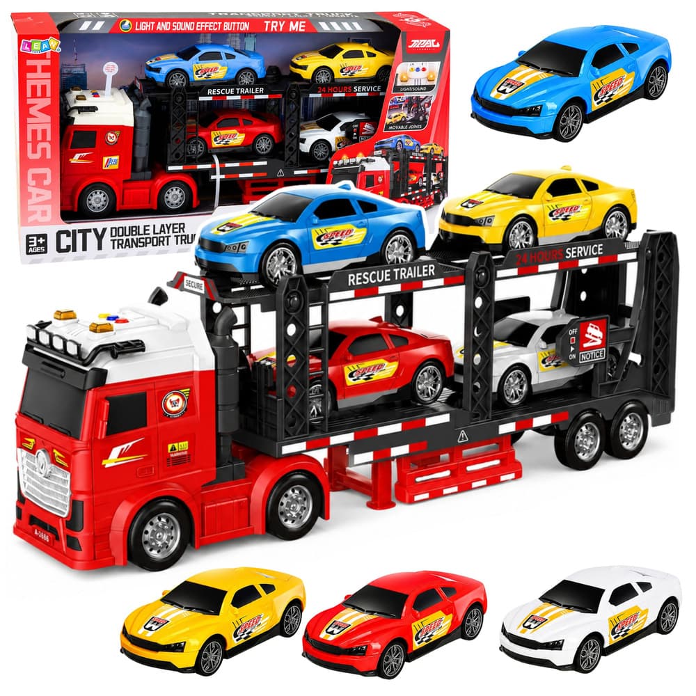 AnP-29074 Tovornjak transporter avtomobilov LEAN TOYS z 4 avtomobili