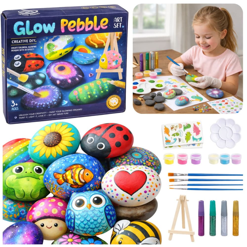 Kreativni Set za Barvanje Kamnov z Lučečimi Barvami - LEAN TOYS