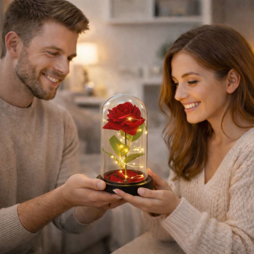 Večna róża w szklanej kopule LEAN LED (rdeča) 5