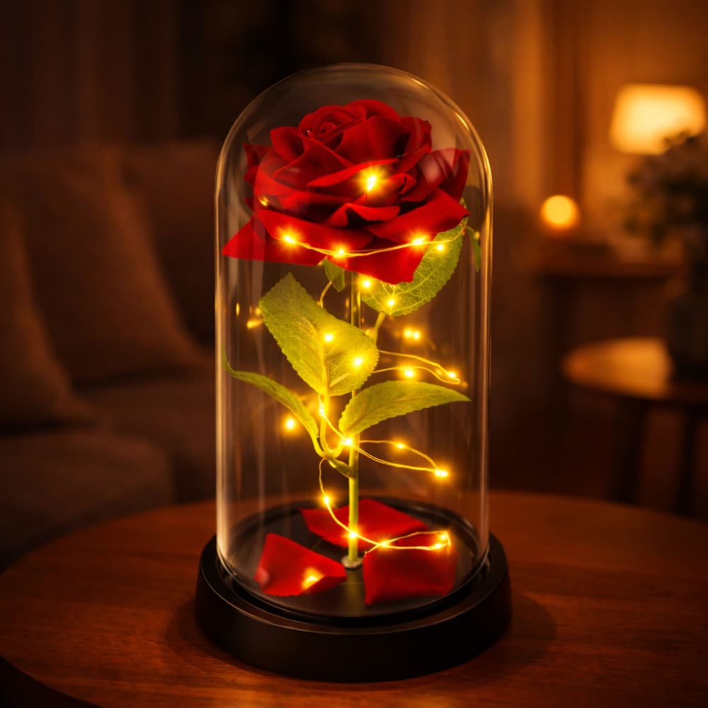Večna róża w szklanej kopule LEAN LED (rdeča) 7