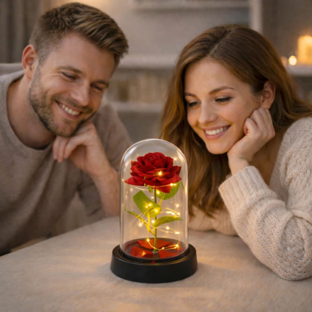 Večna róża w szklanej kopule LEAN LED (rdeča) 8