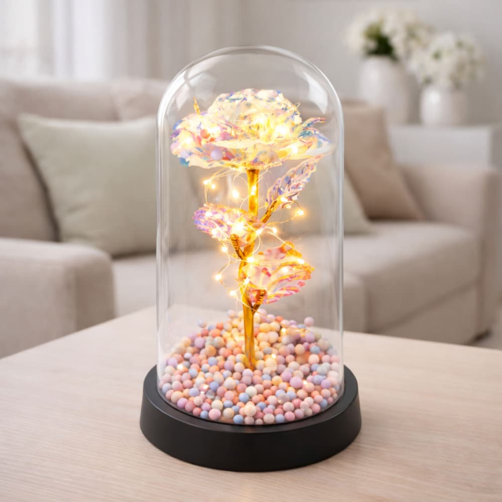Večna róża w szklanej kopule LEAN LED (kristal) 3