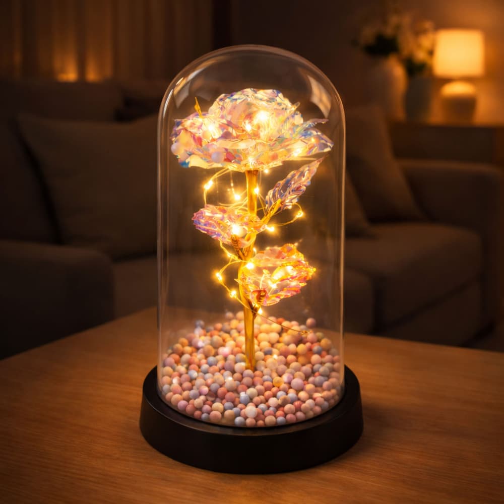Večna róża w szklanej kopule LEAN LED (kristal) 7