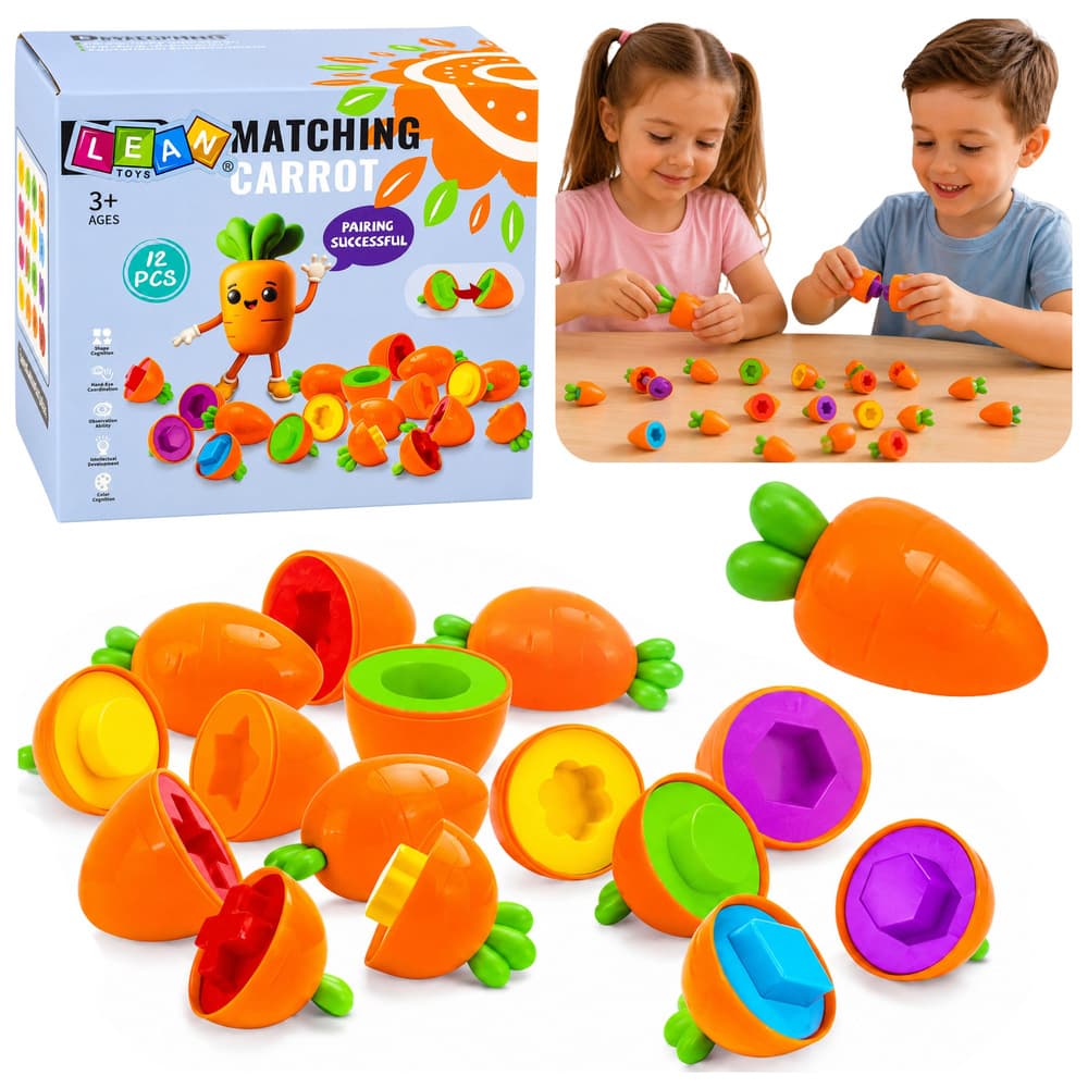 Leseni sortirnik korenčkov LEAN TOYS za učenje oblik in barv (12 kosov)