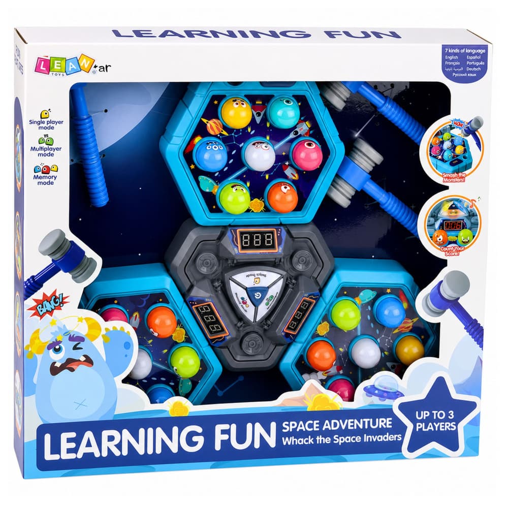 Igra udari krtka Lean Toys, za 3 osebe, s svetlečimi kladivi 5