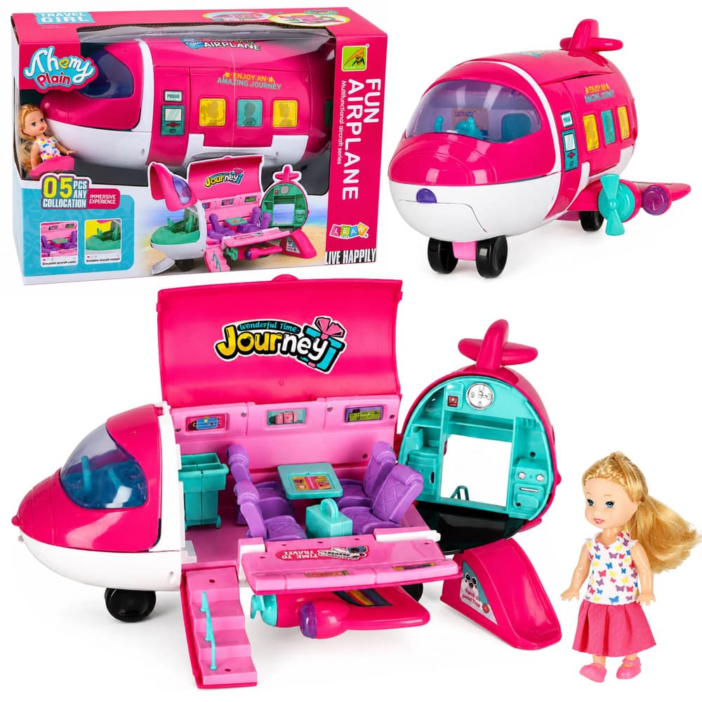 AnP-29593 Raztegljiv letalo za lutke LEAN TOYS, roza (2v1)