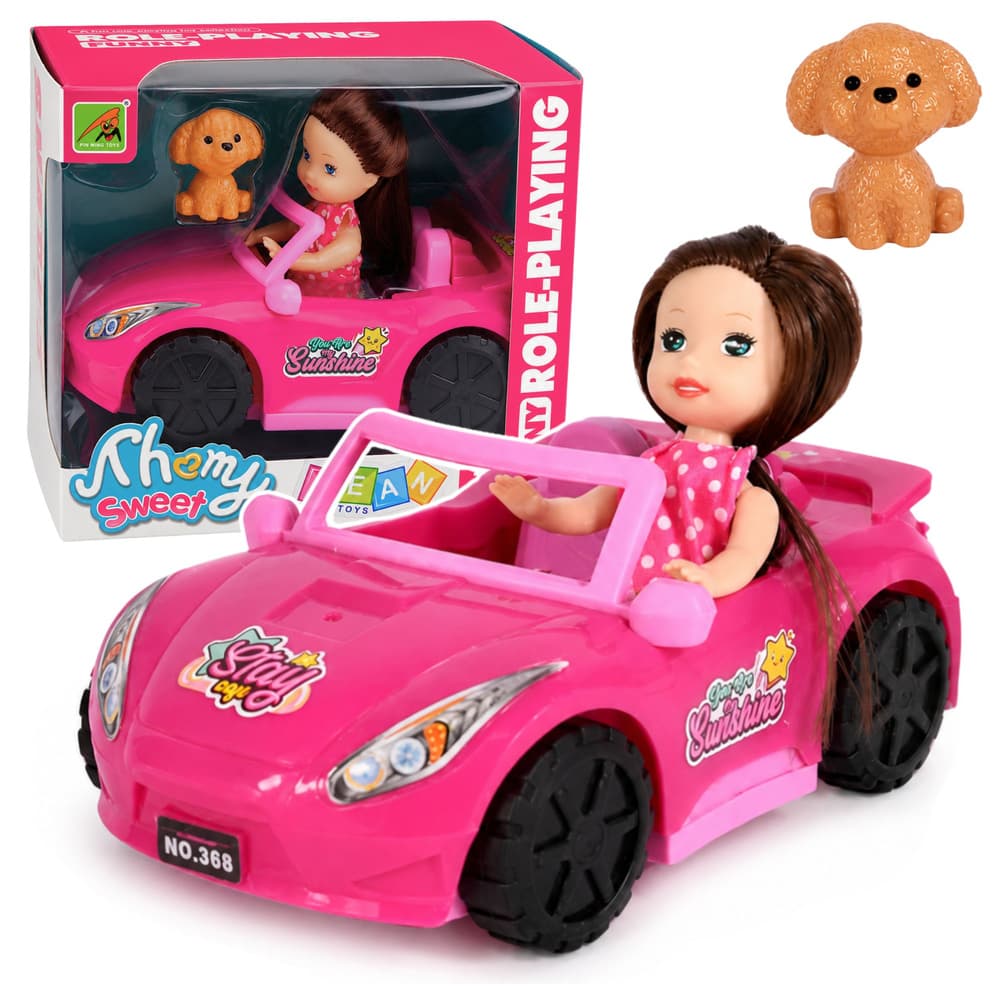 AnP-29600 Mini lutka LEAN TOYS v roza kabrioletu s psom