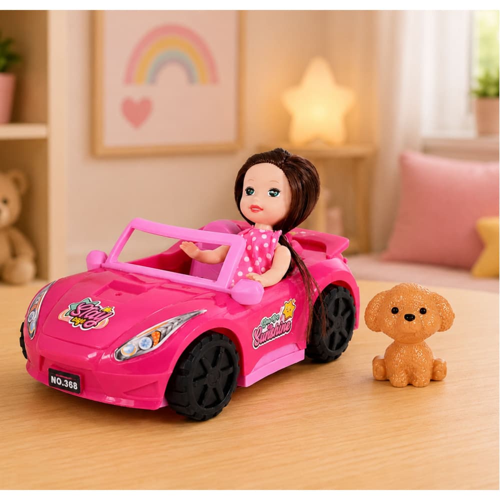 AnP-29600 Mini lutka LEAN TOYS v roza kabrioletu s psom 3