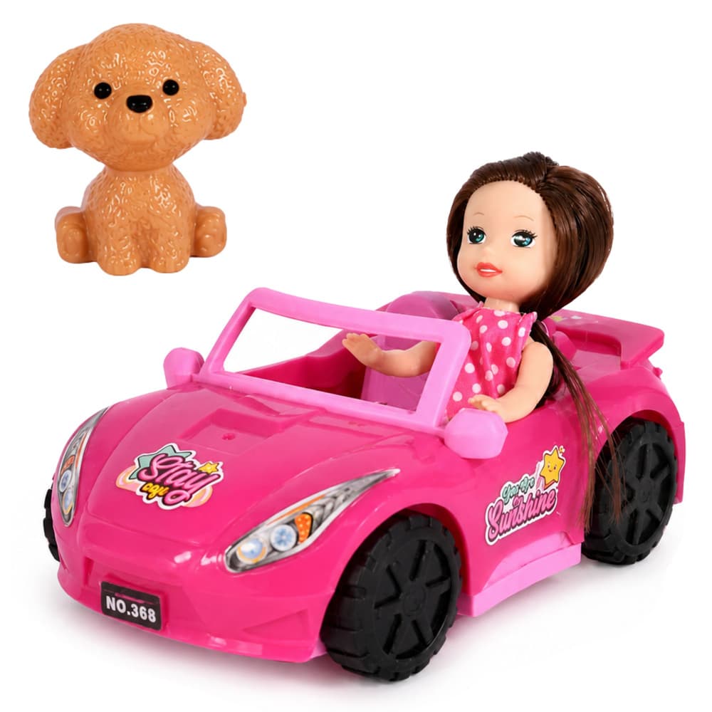 AnP-29600 Mini lutka LEAN TOYS v roza kabrioletu s psom 4