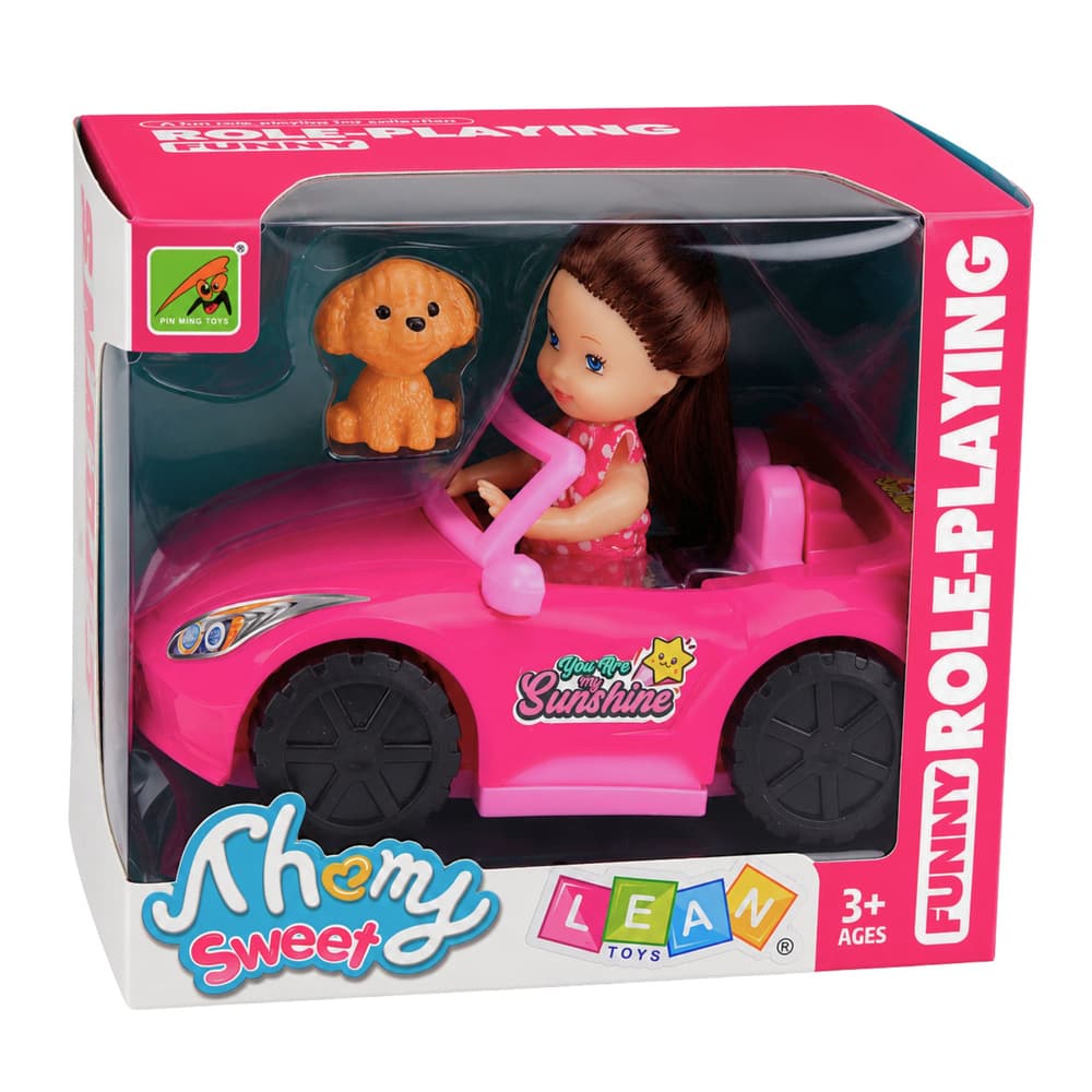 AnP-29600 Mini lutka LEAN TOYS v roza kabrioletu s psom 5