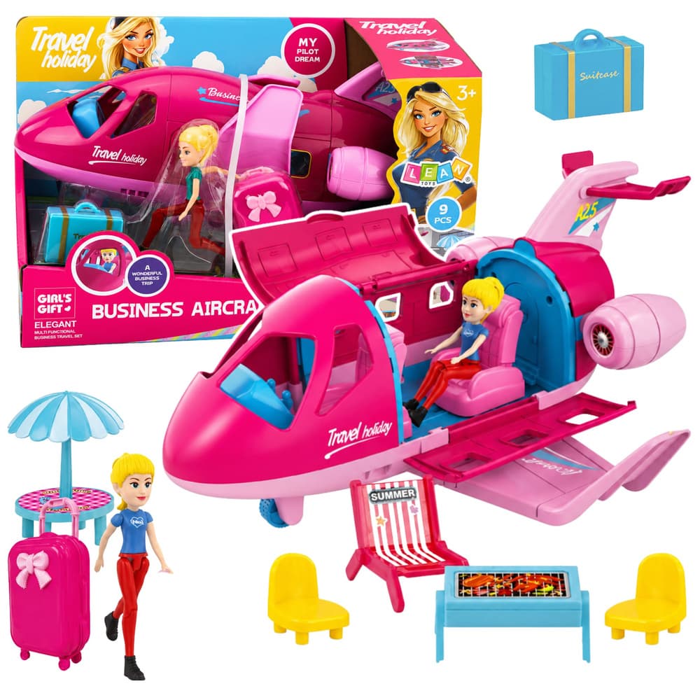 AnP-29606 Raztegljiv letalo za lutke LEAN TOYS, roza (9 el.)