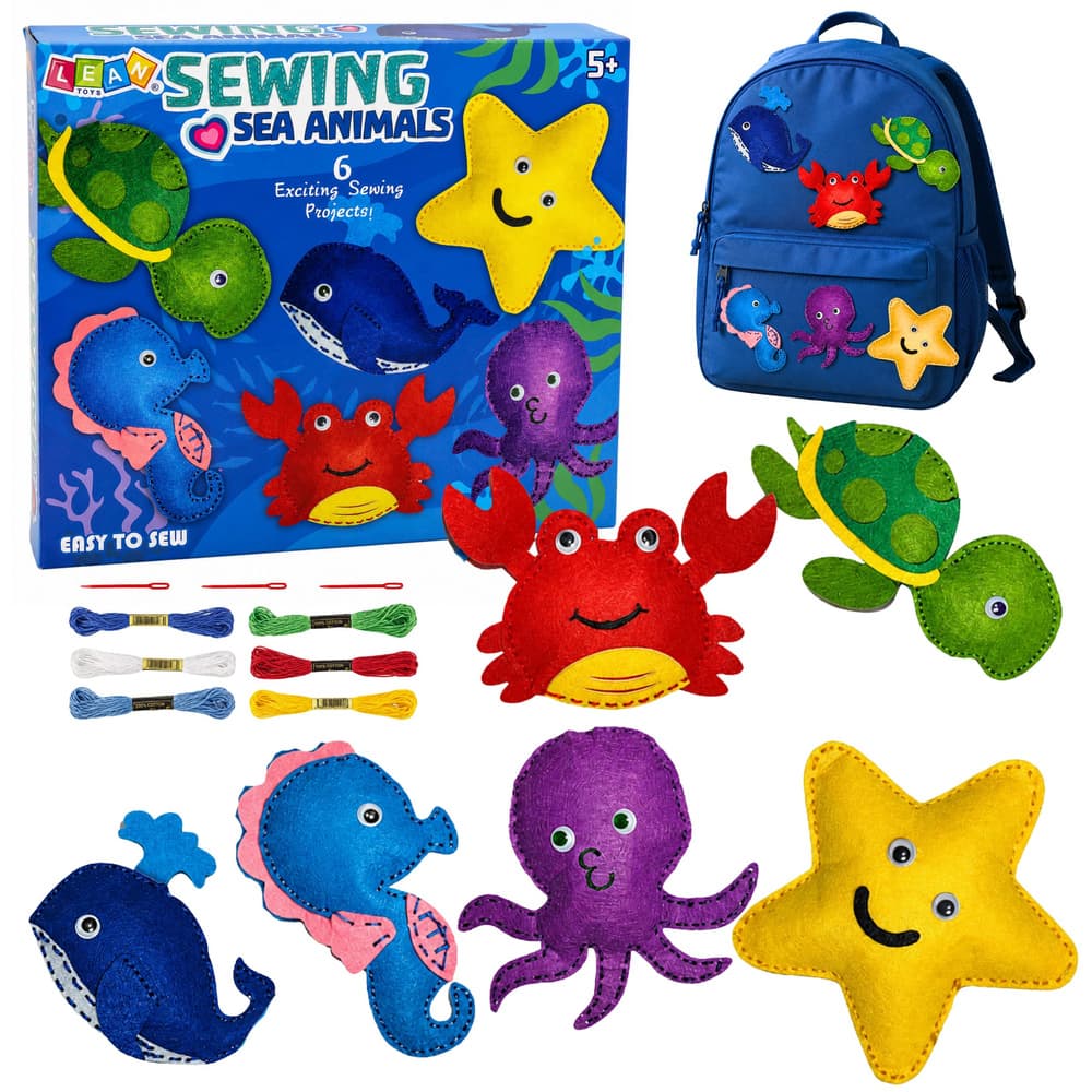 AnP-29673 Kreativni set za šivanje LEAN TOYS: prikupni morski filci (6 kosov)