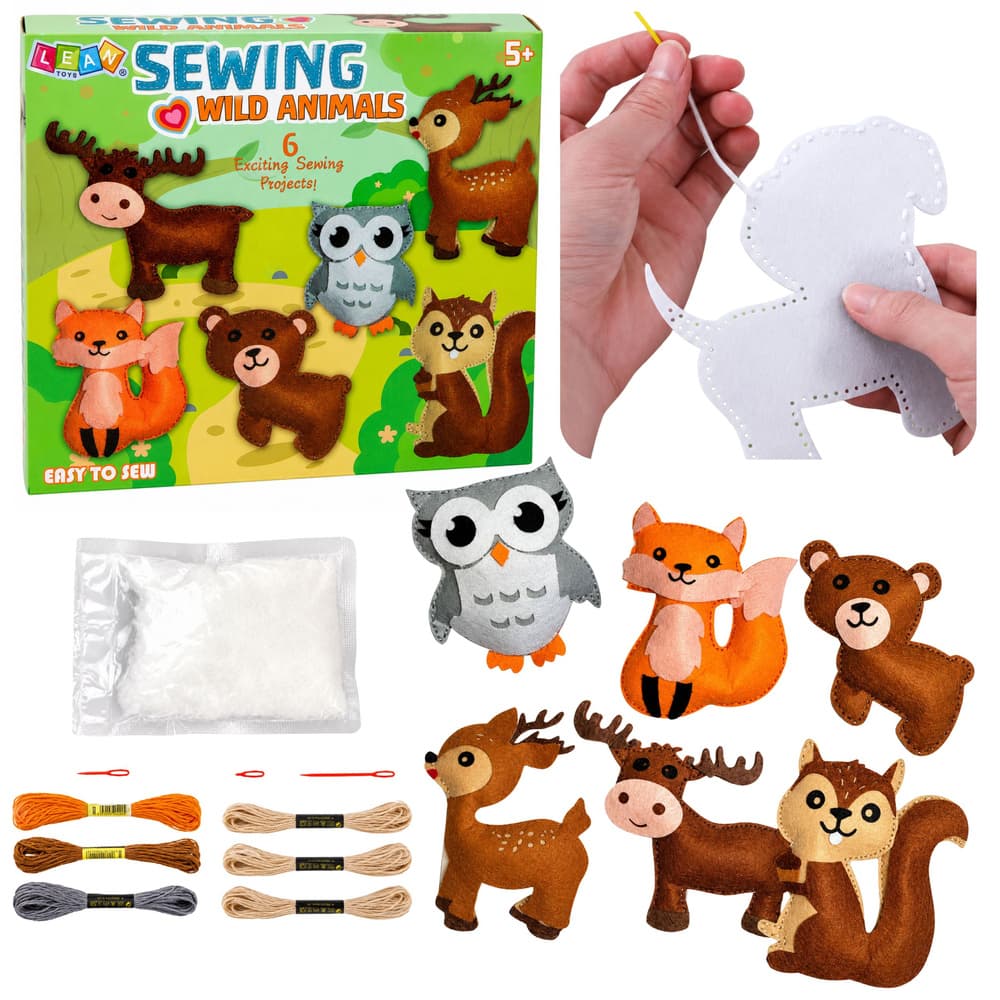 Kreativni set za šivanje plišastih igrač Gozdne živali Lean Toys, 6 kosov