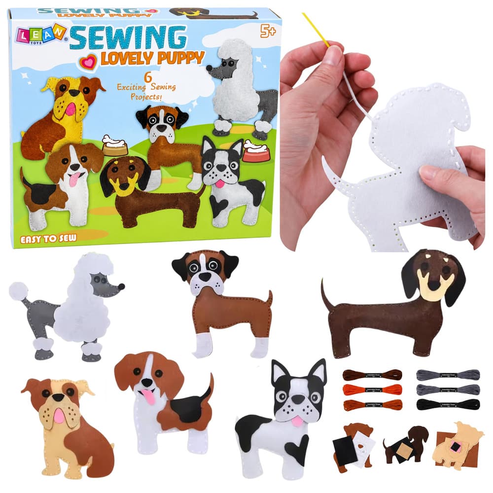 Kreativni set za šivanje plišastih igrač Psički Lean Toys, 6 kosov