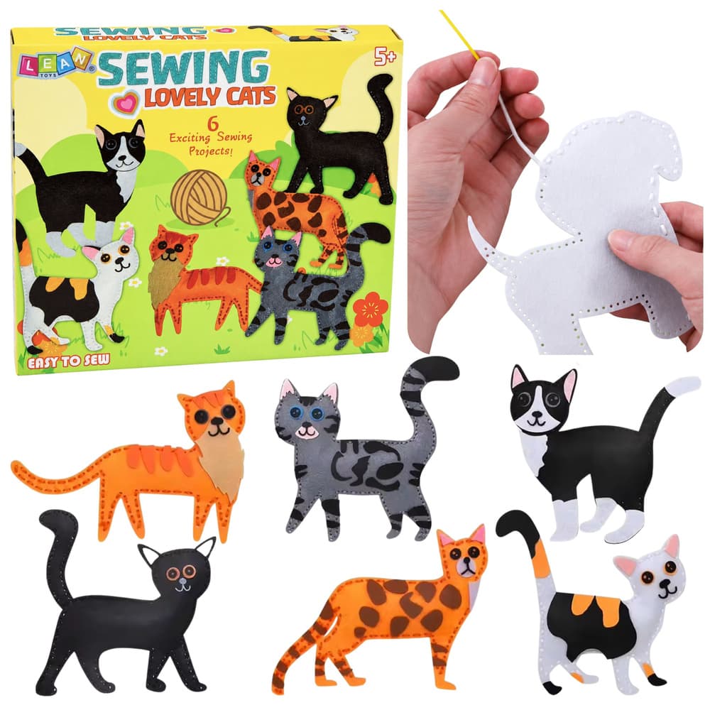 Kreativni set za šivanje plišastih igrač Muce Lean Toys, 6 kosov