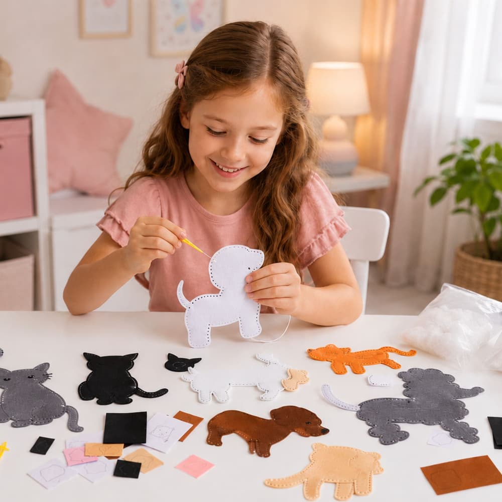 Kreativni set za šivanje plišastih igrač Muce Lean Toys, 6 kosov 6