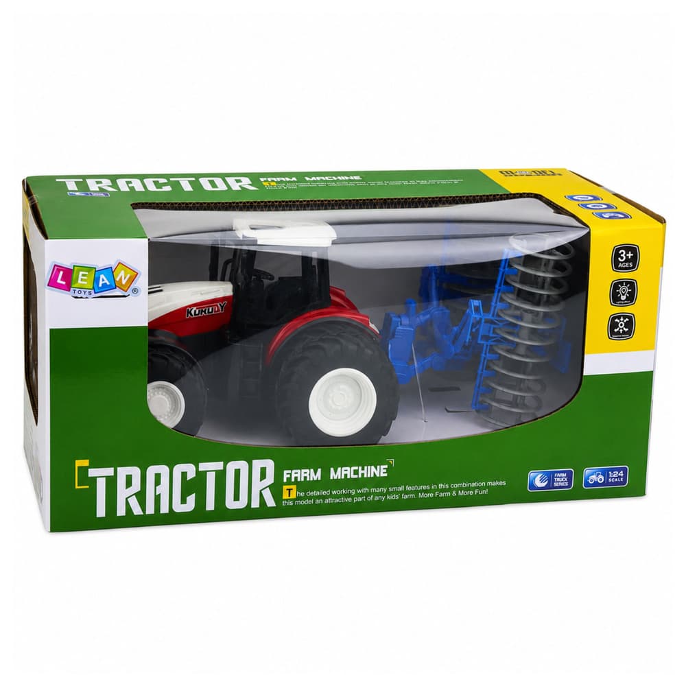 RC traktor z valjem, luči, rdeč, 1:24 7