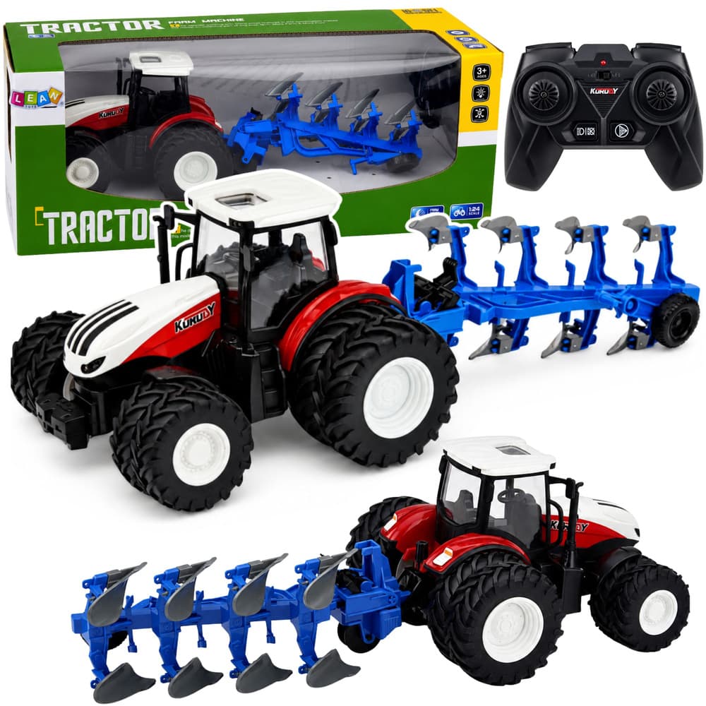 RC traktor z večlesnim plugom, luči, 1:24