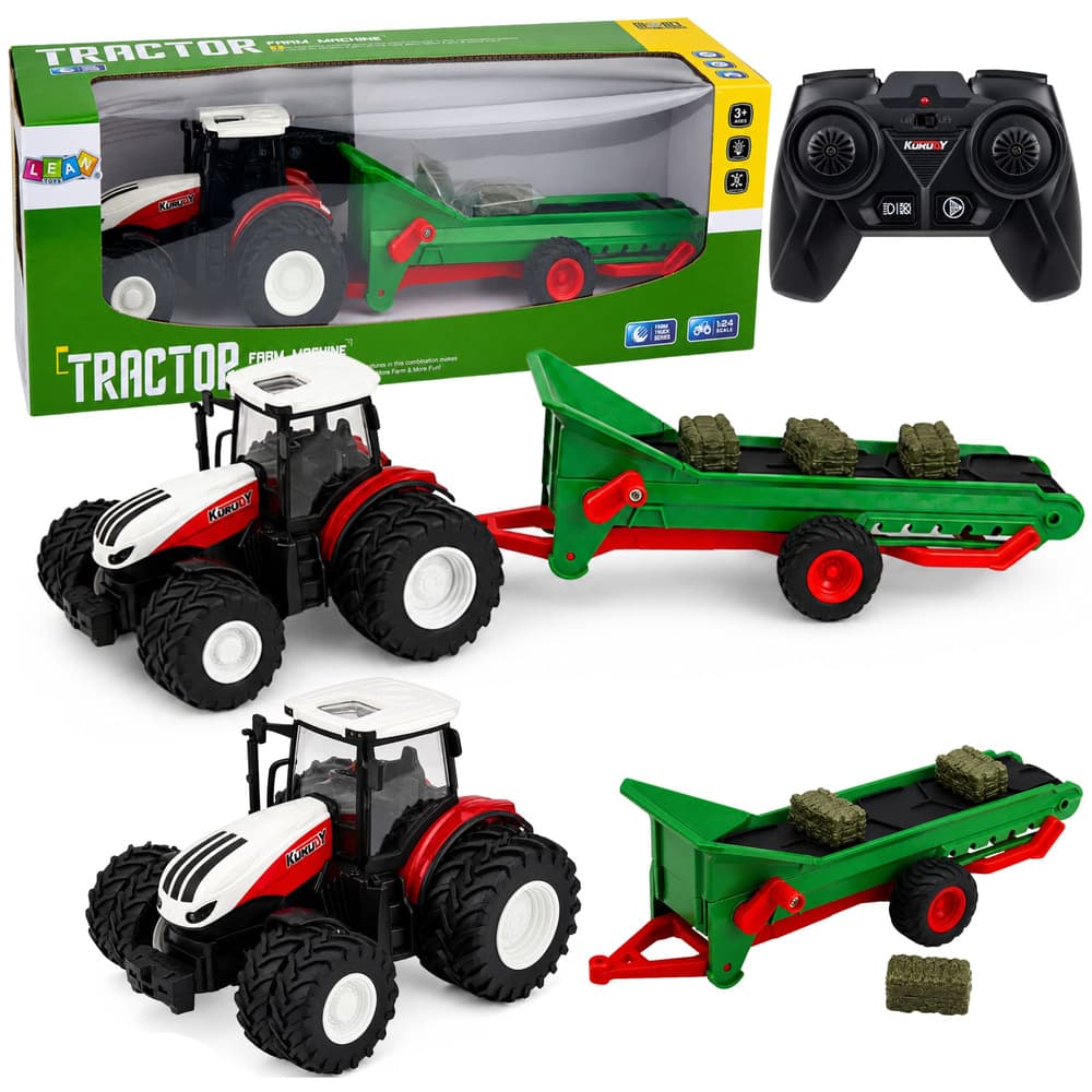 RC traktor s tekočim trakom in balami, luči LED, 1:24