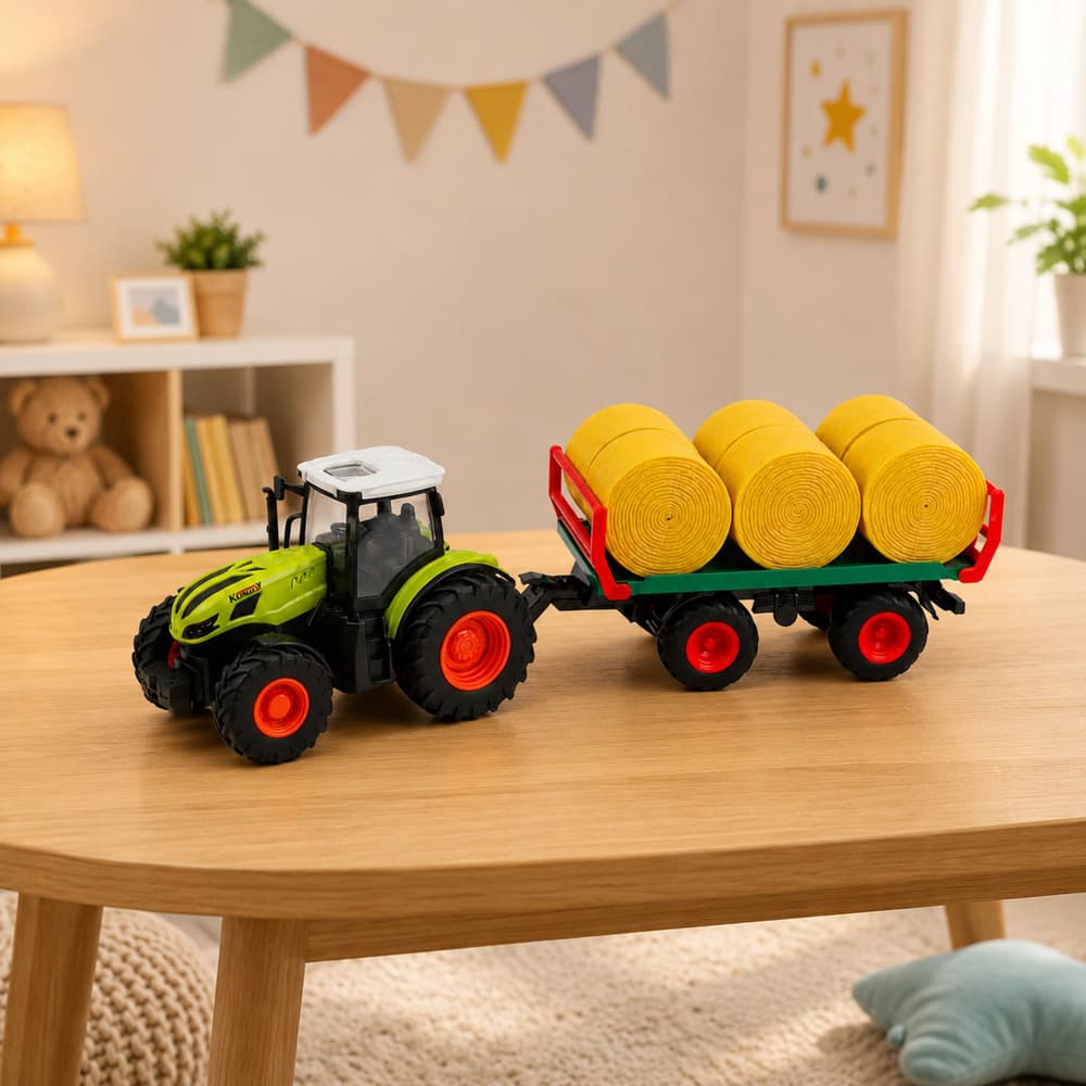 RC traktor s prikolico in balami, LED luči, 1:24 6