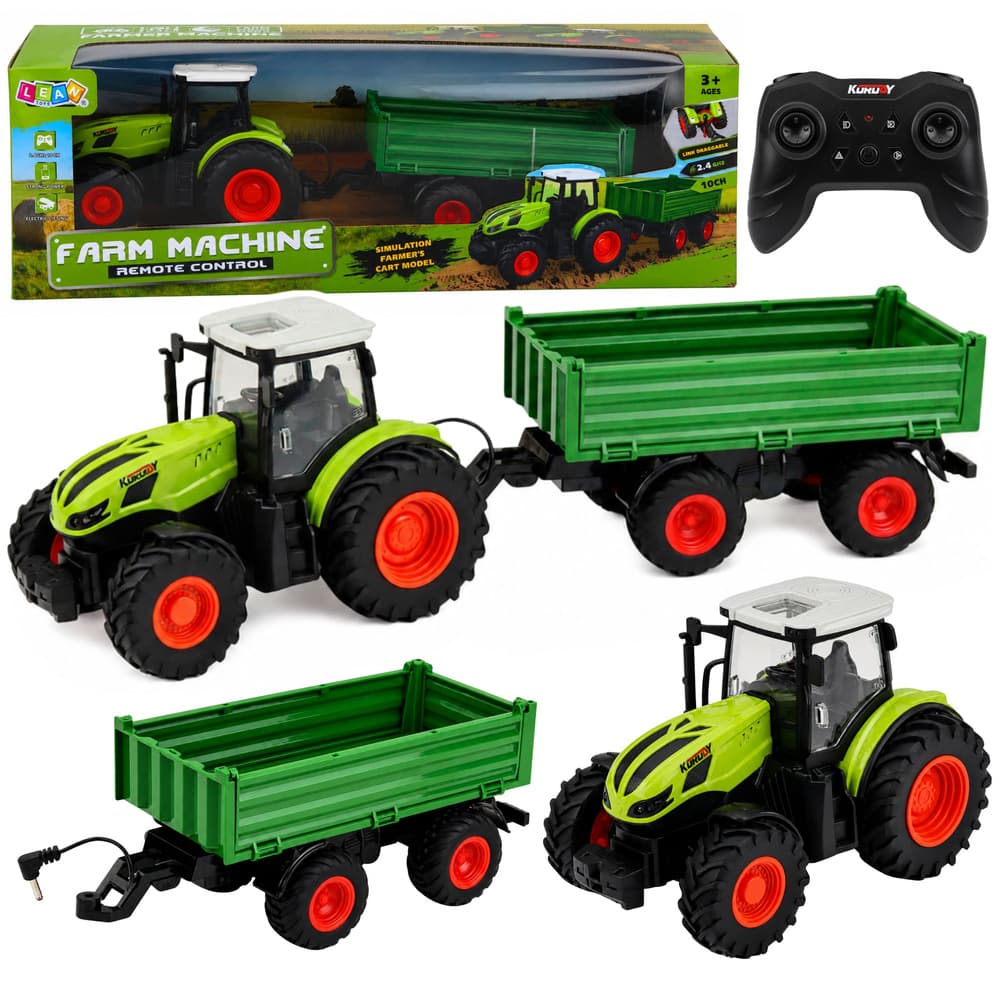 RC traktor s kiper prikolico, luči, zvoki, zelen, 1:24