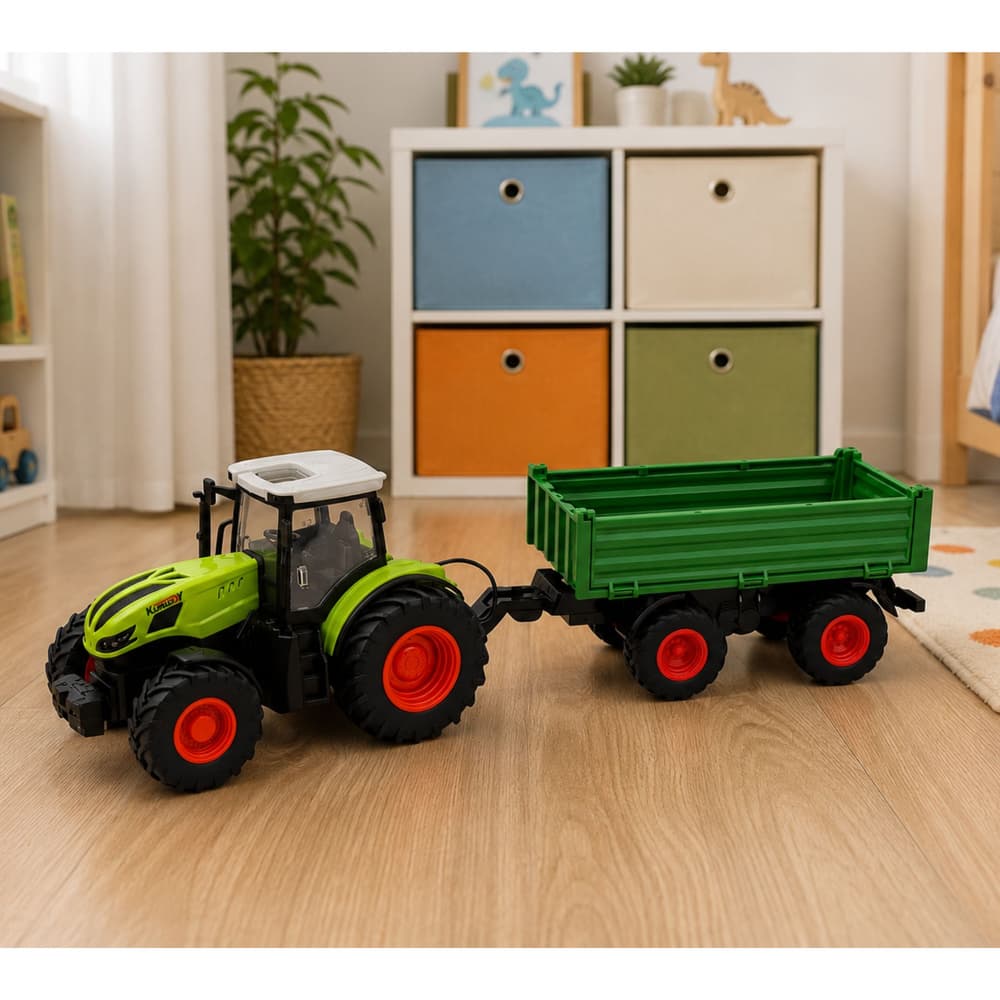 RC traktor s kiper prikolico, luči, zvoki, zelen, 1:24 3