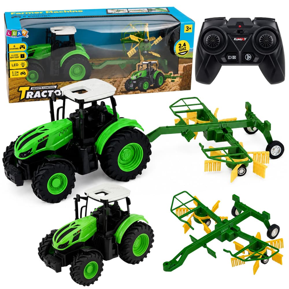 RC traktor s grabljami, LED luči, 1:24