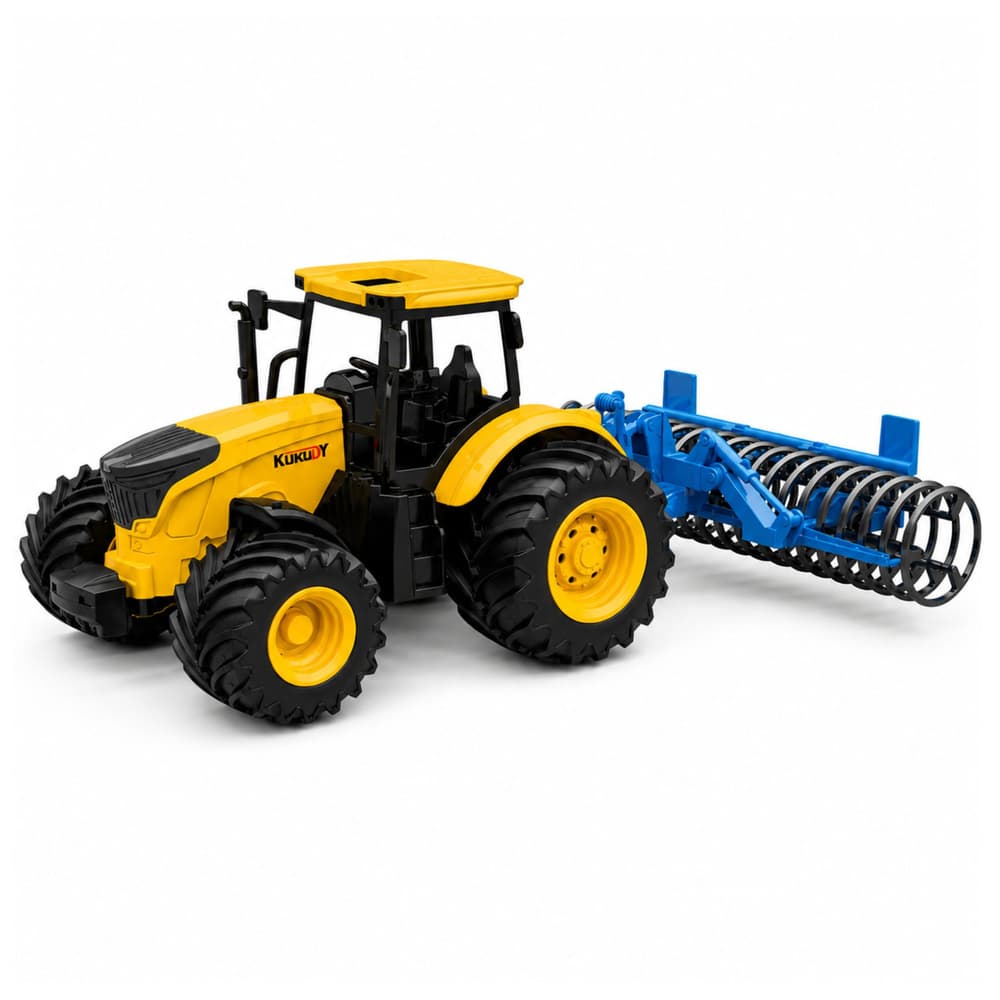 LEAN TOYS Traktor kmetijski z valjem, luči in zvoki, rumen 1:24 2