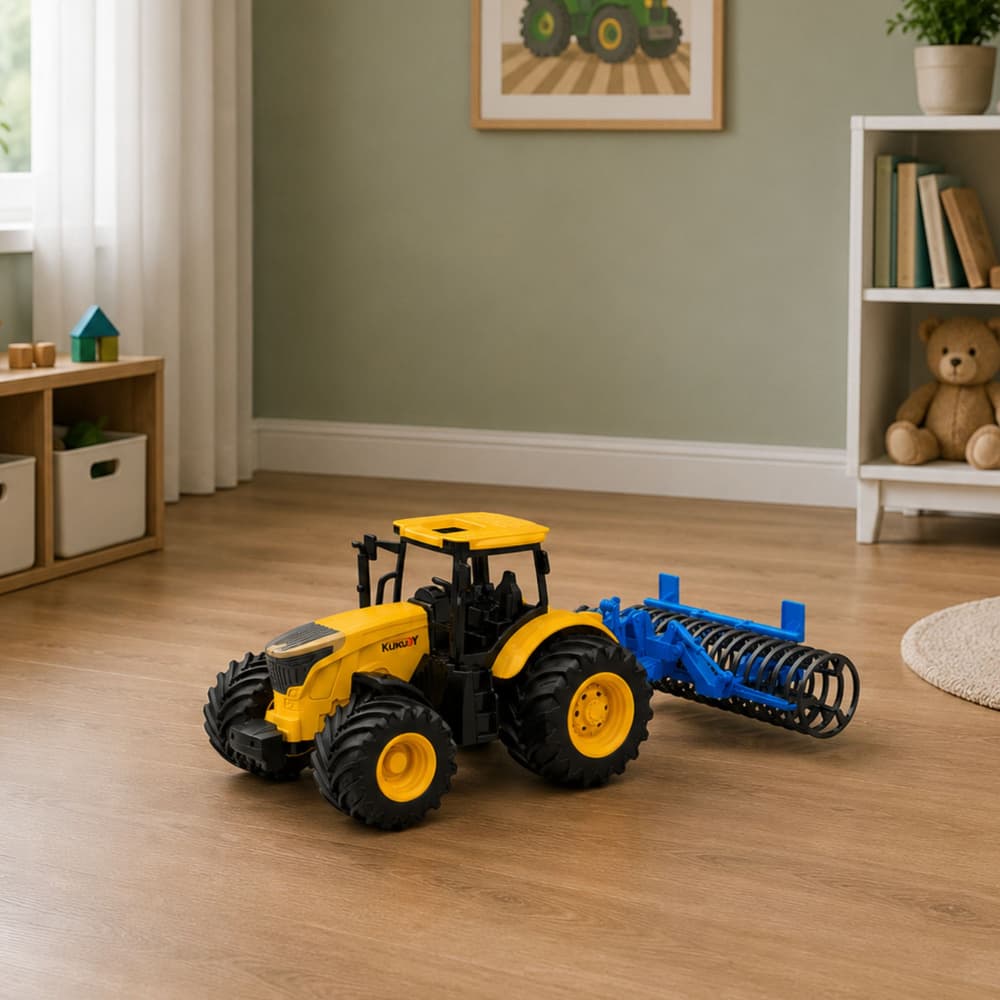 LEAN TOYS Traktor kmetijski z valjem, luči in zvoki, rumen 1:24 4