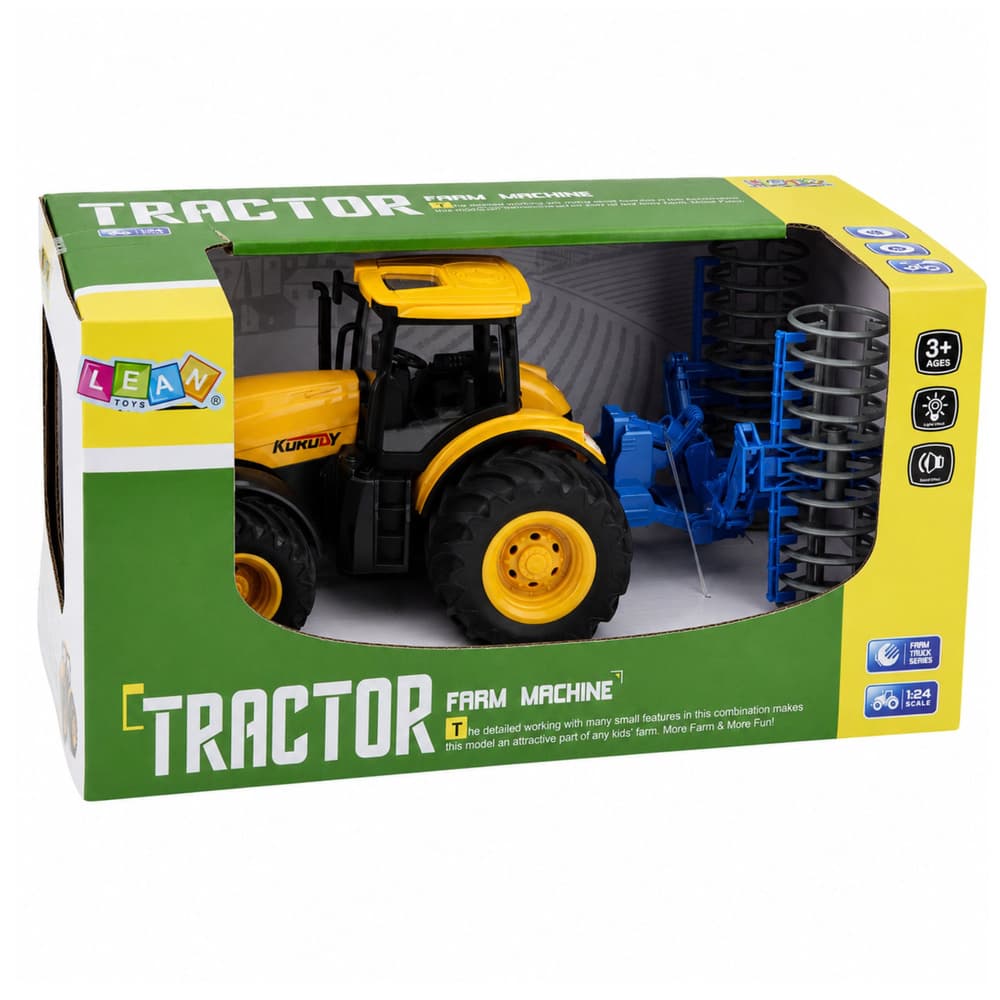 LEAN TOYS Traktor kmetijski z valjem, luči in zvoki, rumen 1:24 6